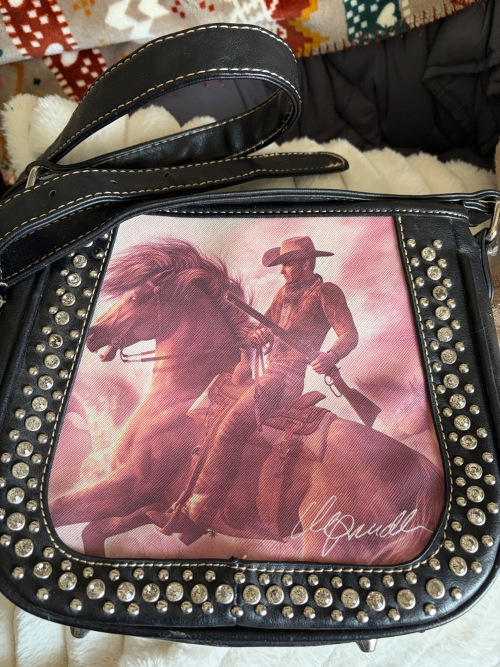 Montana West Black Crossbody Bag with Pink Western Rider Panel